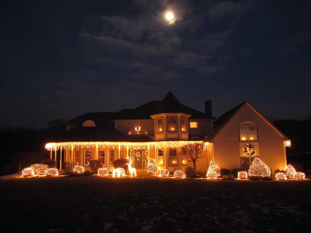 Beautiful christmas lights on house at night